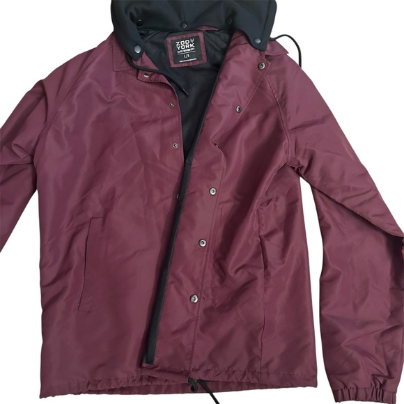ZOO YORK Burgundy Reflective Oversized Snap Button Hooded Jacket Sz Large - Picture 2 of 14